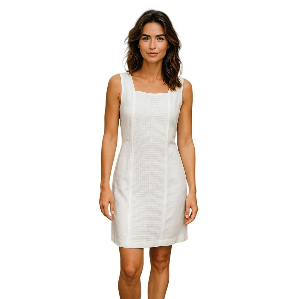 kiko Dress  Women’s Size M White 100% Linen Sleeveless  Brand New  #39